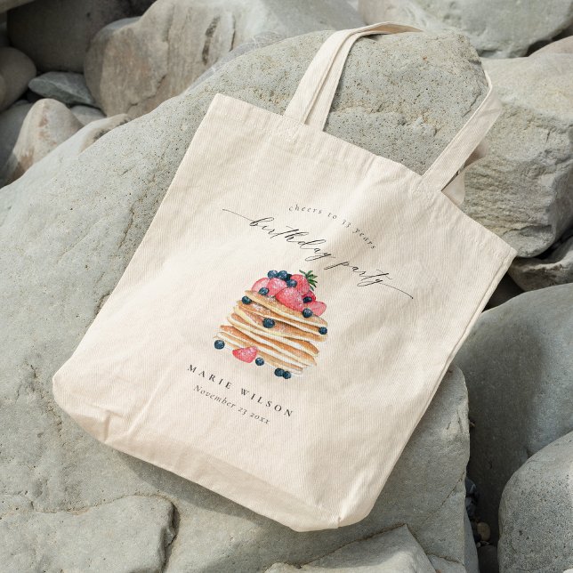 Cute Fruit Pancake Watercolor Any Age Birthday Tote Bag (Creator Uploaded)