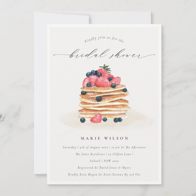 Cute Fruit Pancake Watercolor Bridal Shower Invite (Front)