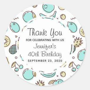 Cute Fruit Pattern Summery Line Drawing Birthday Classic Round Sticker