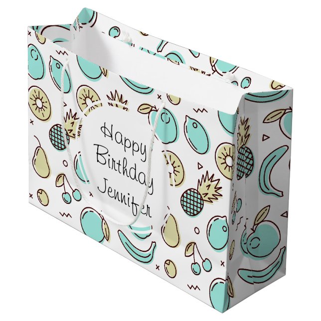 Cute Fruit Pattern Summery Line Drawing Birthday Large Gift Bag (Front Angled)