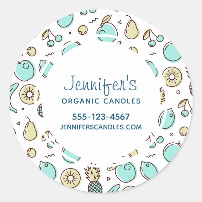Cute Fruit Pattern Summery Line Drawing Business Classic Round Sticker (Front)