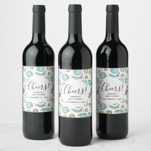 Cute Fruit Pattern Summery Line Drawing Event Wine Label
