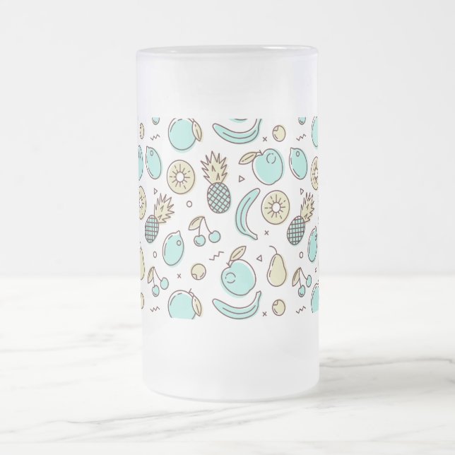 Cute Fruit Pattern Summery Line Drawing Frosted Glass Beer Mug (Center)