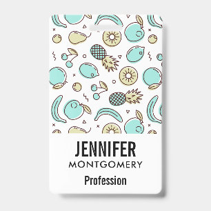 Cute Fruit Pattern Summery Line Drawing ID Badge