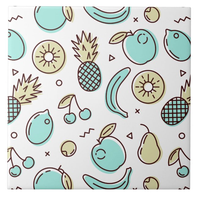 Cute Fruit Pattern Summery Line Drawing Tile (Front)