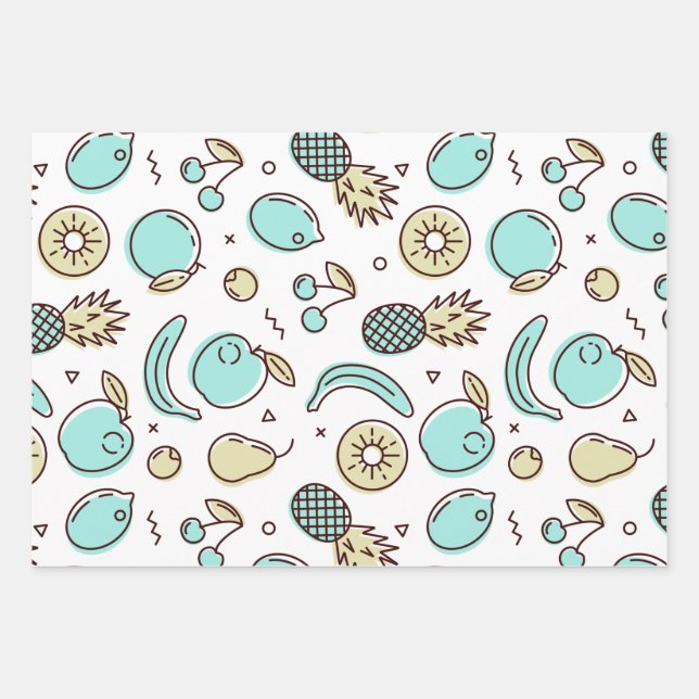 Cute Fruit Pattern Summery Line Drawing Wrapping Paper Sheet (Front)