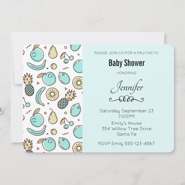 Cute Fruit Pattern Summery Themed Baby Shower Invitation (Front)