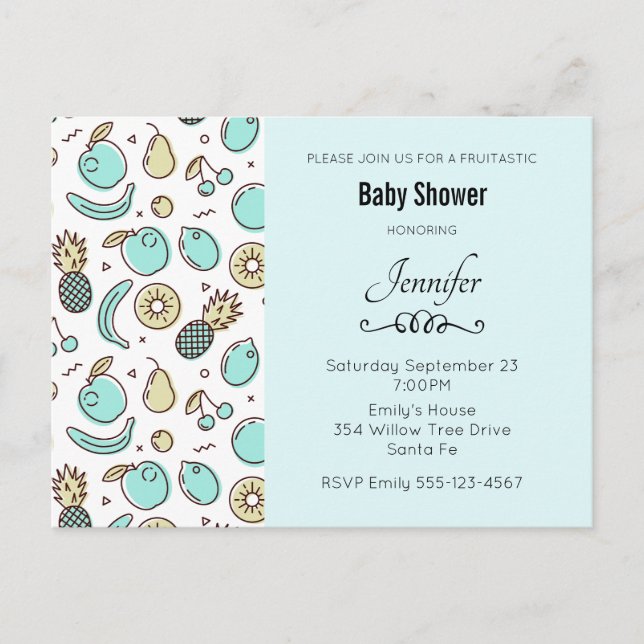 Cute Fruit Pattern Summery Themed Baby Shower Invitation Postcard (Front)