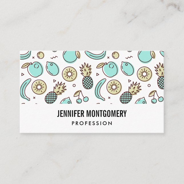 Cute Fruit Pattern Summery Themed Business Card (Front)