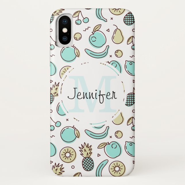 Cute Fruit Pattern Summery Themed Monogram Case-Mate iPhone Case (Back)