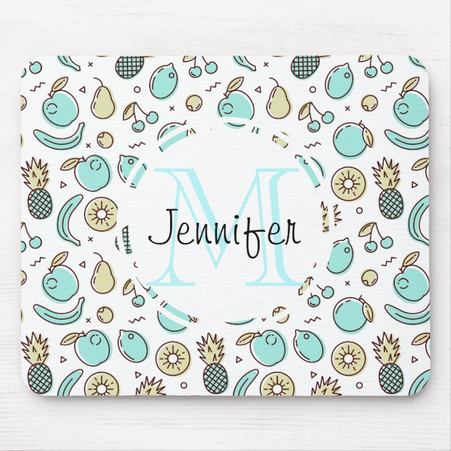 Cute Fruit Pattern Summery Themed Monogram Mouse Mat (Front)