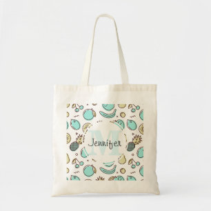 Cute Fruit Pattern Summery Themed Monogram Tote Bag