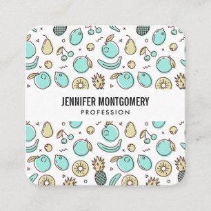 Cute Fruit Pattern Summery Themed Square Business Card