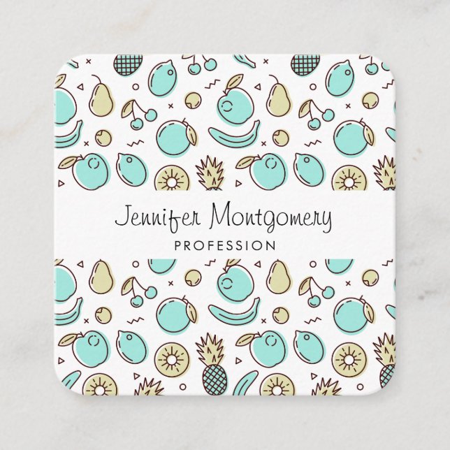 Cute Fruit Pattern Summery Themed Square Business Card (Front)