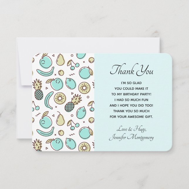 Cute Fruit Pattern Summery Themed Thank You Card (Front)