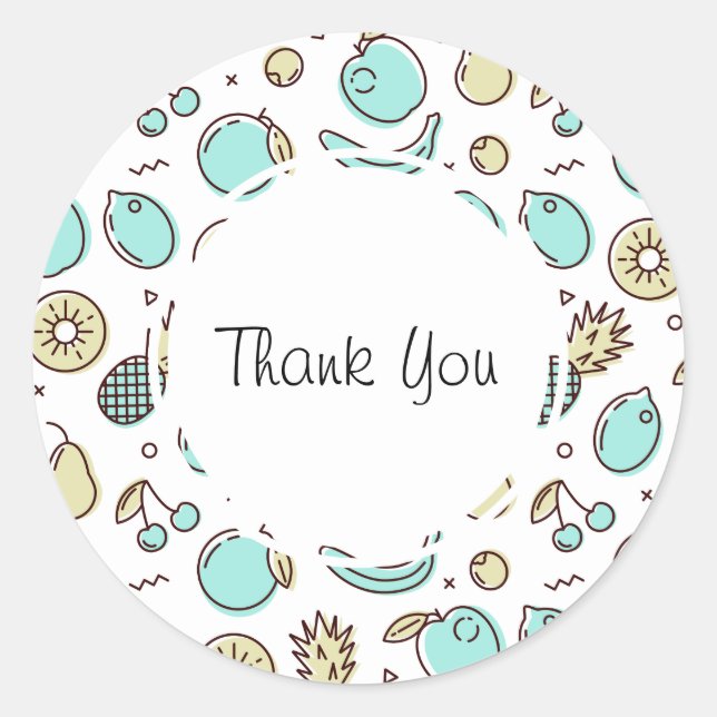 Cute Fruit Pattern Summery Themed Thank You Classic Round Sticker (Front)
