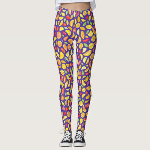 Cute Fruit Slices On Purple Watercolor Pattern Leggings