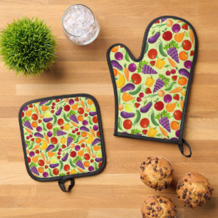 Cute fruit vegetables pattern oven mitt & pot holder set