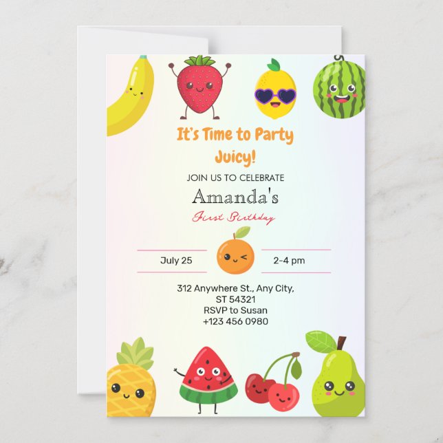 Cute Fruits First 1st Birthday Girl Magnetic   Magnetic Invitation (Front)