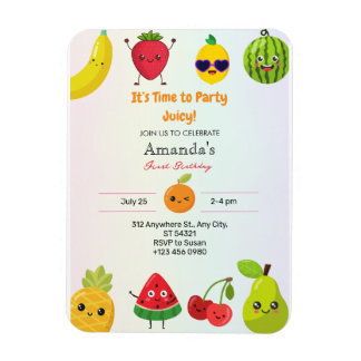 Cute Fruits First Birthday Invitation Flexible   Magnet