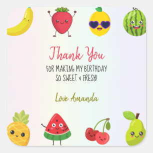 Cute Fruits Thank You Birthday Party First Square Sticker