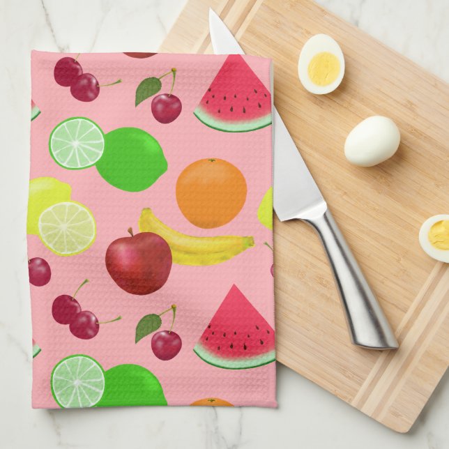 Cute Fruits You Customise Background Colour Tea Towel (Quarter Fold)