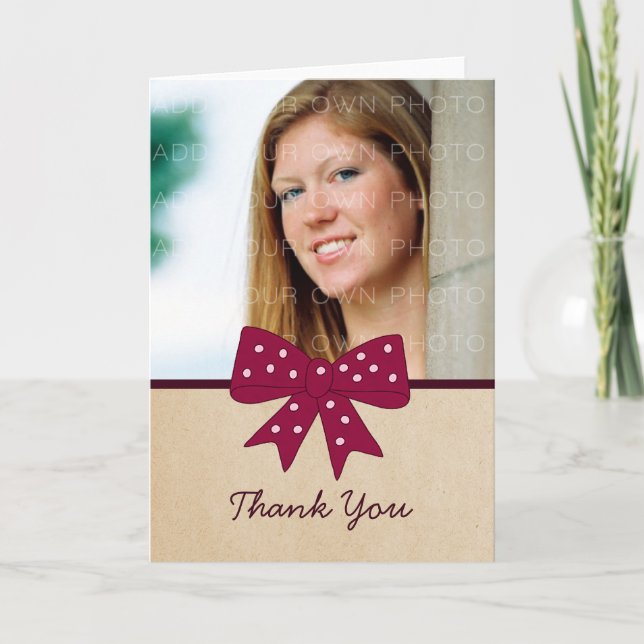 Cute Fuchsia Bow Graduation Thank You Card (Front)