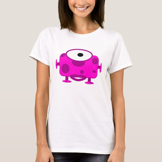 Cute Fuchsia Cartoon Monster T-Shirt (Front)