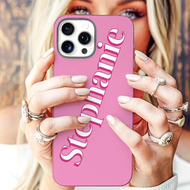 Cute Fuchsia Pink Minimalist Custom Name Case-Mate iPhone Case (Creator Uploaded)