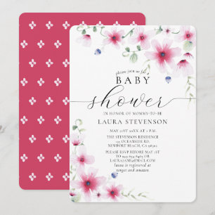 Cute Fuchsia Pink Watercolor Whimsical Flowers Invitation
