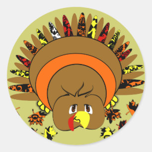 Cute Full Colour Turkey Classic Round Sticker