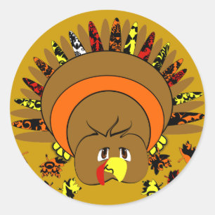 Cute Full Colour Turkey Classic Round Sticker
