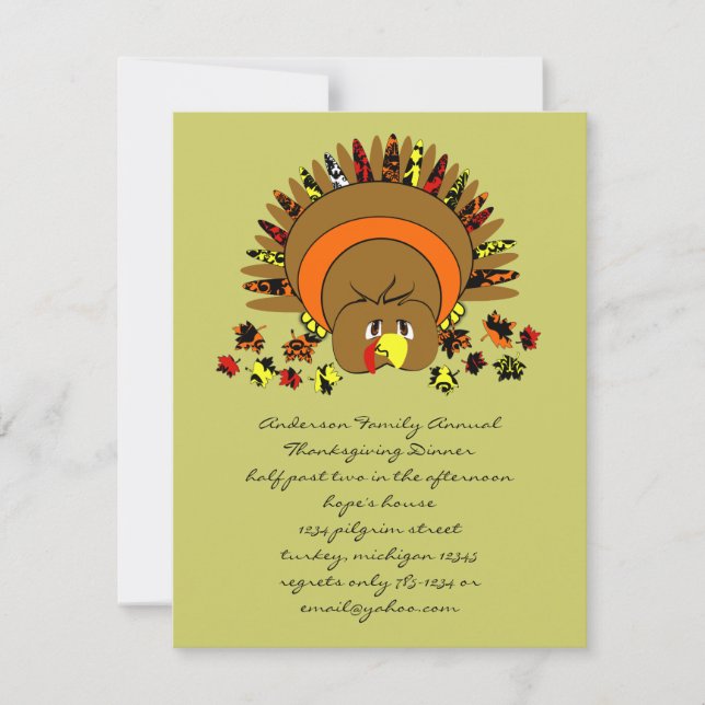 Cute Full Colour Turkey Invitation (Front)
