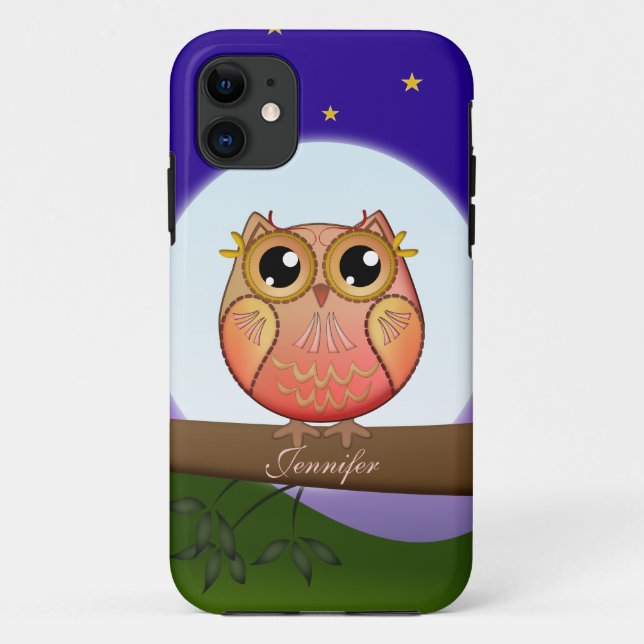Cute Full Moon Owl & custom Name Case-Mate iPhone Case (Back)