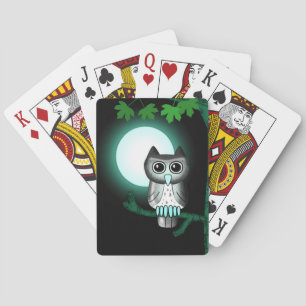Cute Full Moon Owl Playing Cards