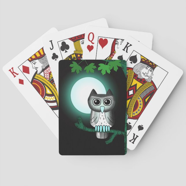 Cute Full Moon Owl Playing Cards (Back)