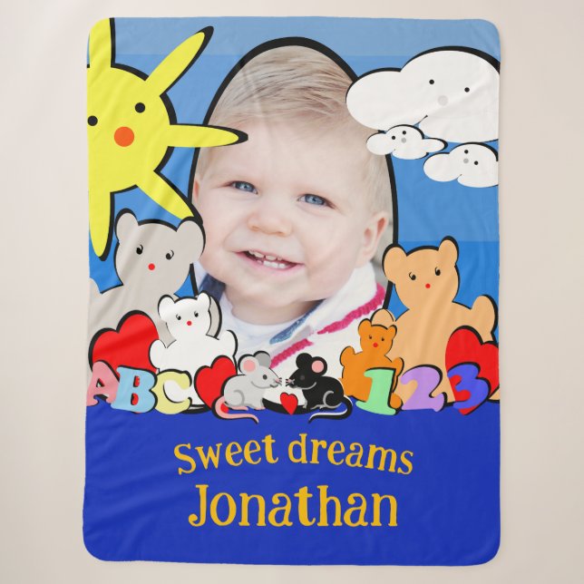 Cute Fun 1 Photo Personalised Sherpa Blanket (Front)