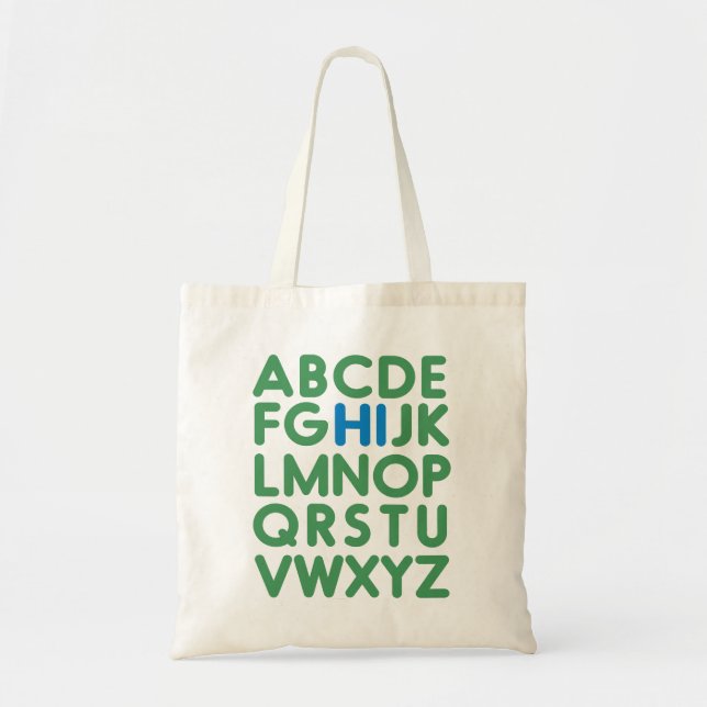 Cute Fun Alphabet Typography Blue Green Library Tote Bag (Front)