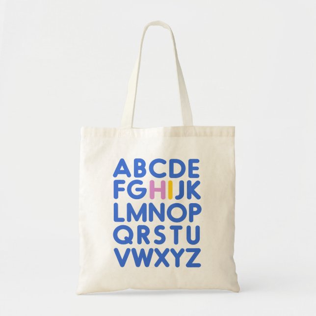 Cute Fun Alphabet Typography Blue Library Book  Tote Bag (Front)