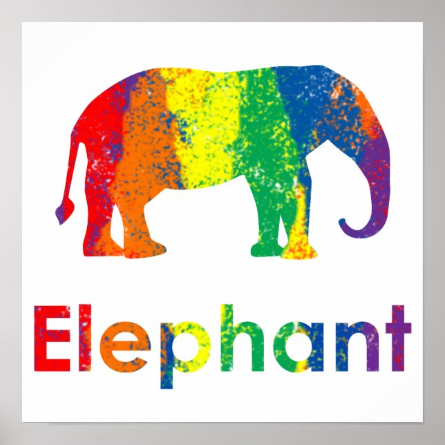 Cute, Fun and Colourful Abstract Rainbow Elephant Poster (Front)