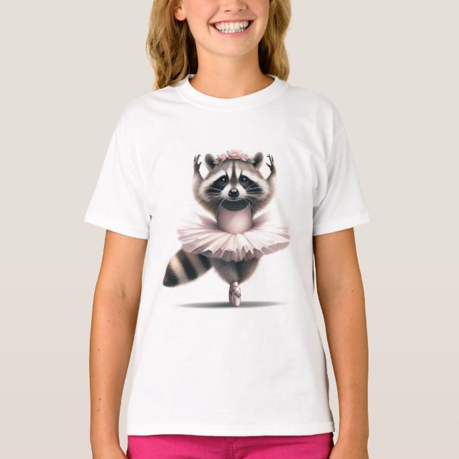 Cute Fun Animal Humour Racoon Ballerina T-Shirt (Front)