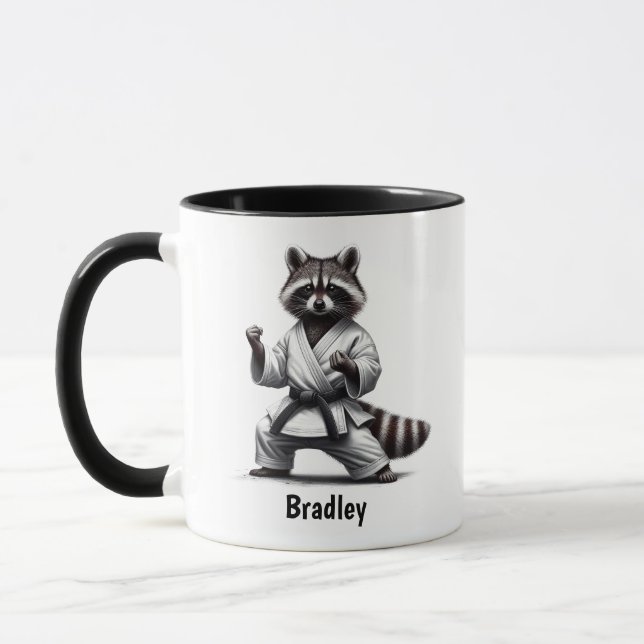 Cute Fun Animal Humour Racoon Martial Arts Mug (Left)