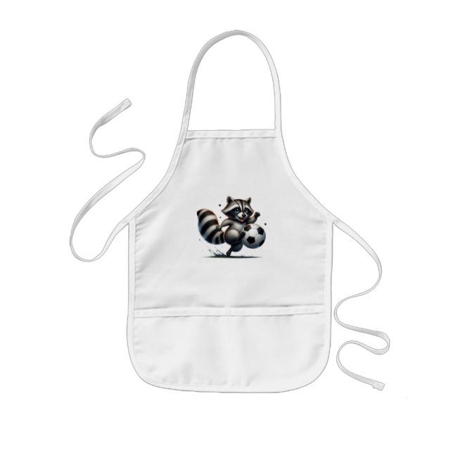 Cute Fun Animal Humour Racoon Playing Soccer Kids Apron (Front)