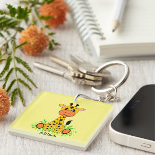 Cute, fun baby giraffe, hand drawn, personalised key ring