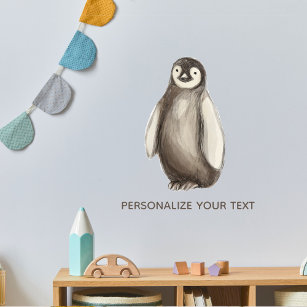 Cute Fun Baby Penguin Animal Drawing Add Your Text Wall Decal