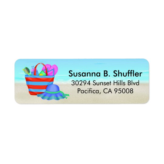 Cute Fun Beach Bag Tote Hat Return Address Label
