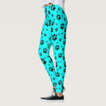 Cute Fun Black on Bright Teal Cyan Paw Prints Leggings<br><div class="desc">These fun leggings are perfect for dog and cat lovers. They feature a cute pattern with black paw prints scattered over a bright teal or cyan colored background. Fun whimsical design is perfect for pet parents and animal lovers.</div>