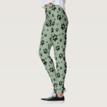 Cute Fun Black on Sage Green Paw Prints Leggings<br><div class="desc">These fun leggings are perfect for dog and cat lovers. They feature a cute pattern with black paw prints scattered over a light sage green coloured background. Fun whimsical design is perfect for pet parents and animal lovers.</div>
