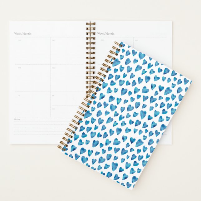 Cute Fun Blue Watercolor Heart Pattern Planner (Display)