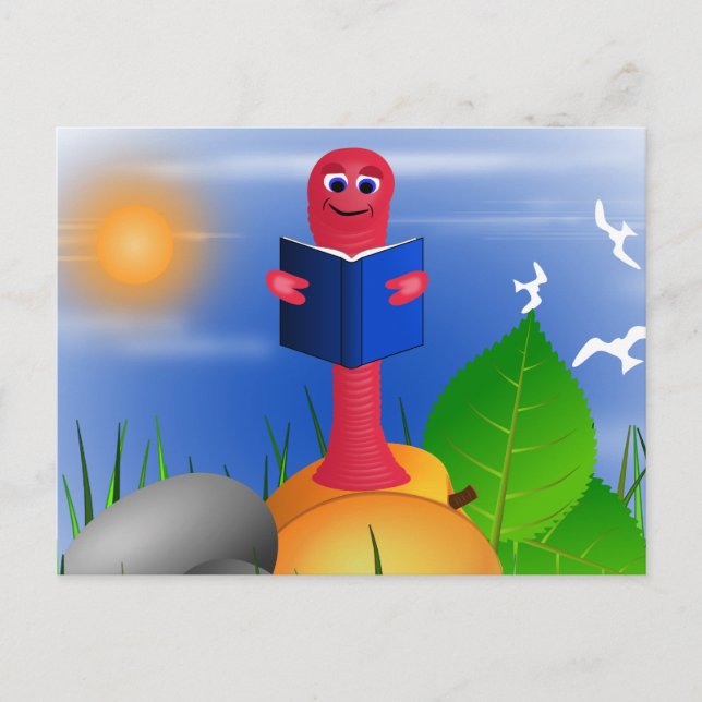 Cute Fun Bookworm Book Worm Postcard (Front)